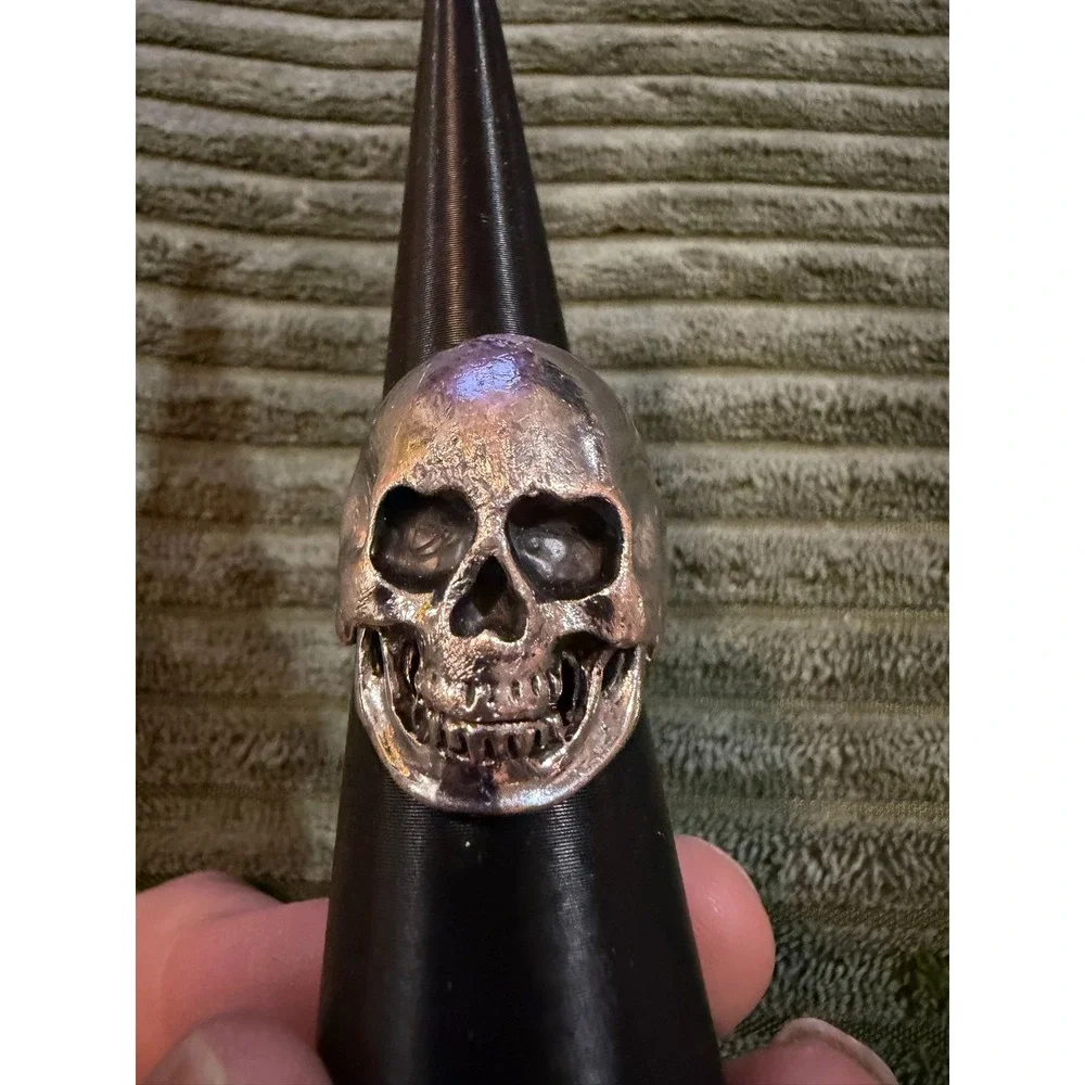Gothic Skull Ring Silver Tone Punk Biker Statement Ring Size:‎ 9.75